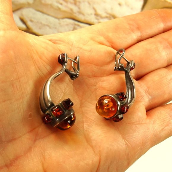 OOAK AMBER 925 SILVER HUGGIE EARRINGS with OMEGA BACKINGS, UNIQUE GIFT FOR WOMEN - Picture 12 of 12